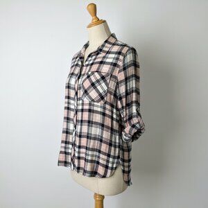 Kenneth Cole Reaction Women's Button Down Plaid Shirt Size Large